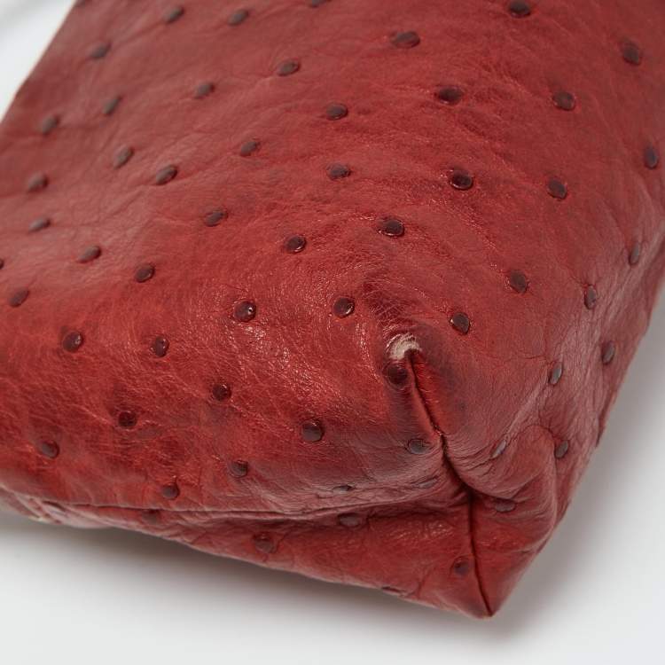 Pre Owned Loro Piana Brick Brown Ostrich Zip Pouch