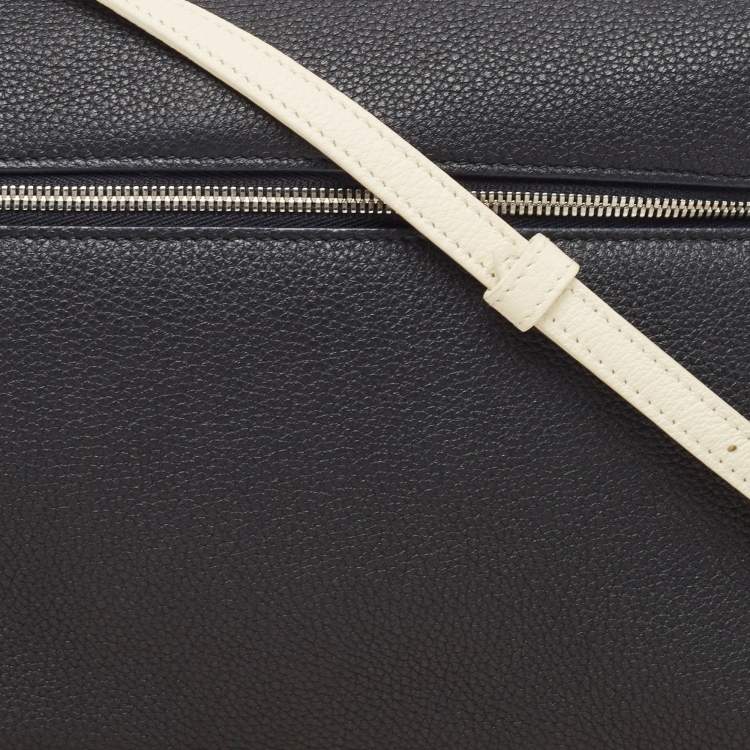 Pre Owned Loro Piana Blue Marine/White Leather Braided Extra Pocket L27 Pouch Bag