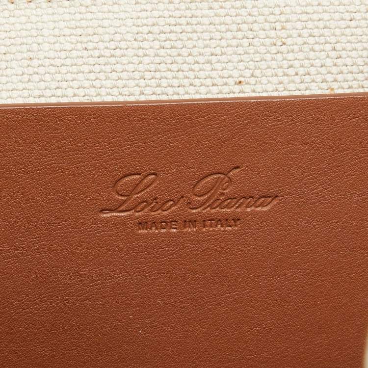 Pre Owned Loro Piana Beige/Brown Canvas Medium Cube The Suitcase Stripe Tote