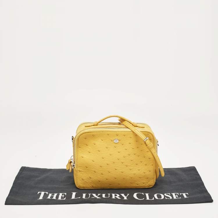 Pre Owned Loro Piana Yellow Ostrich Mini Clui Crossbody Bag
