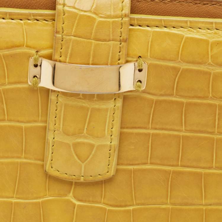 Pre Owned Loro Piana Yellow Crocodile Compact Wallet