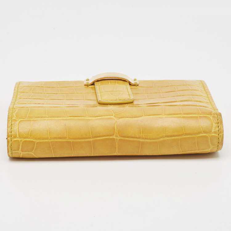 Pre Owned Loro Piana Yellow Crocodile Compact Wallet