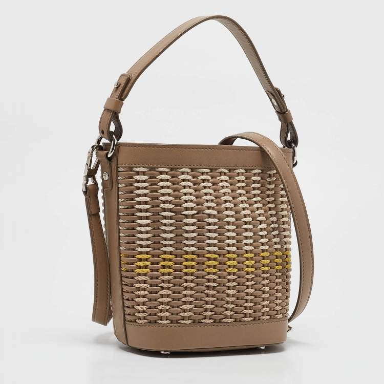 Pre Owned Loro Piana Beige Leather Woven  Bucket Bag