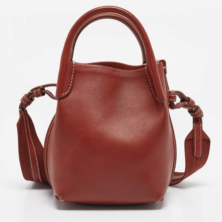 Pre Owned Loro Piana Brick Brown Leather Micro Bale Shoulder Bag