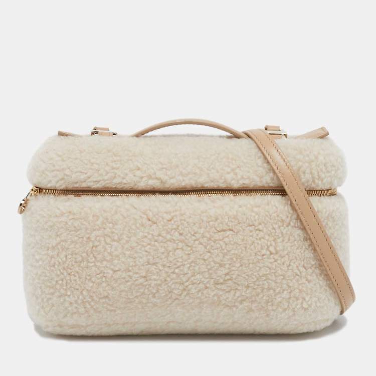 Pre Owned Loro Piana Beige/Off White Leather and Wool Extra Pocket L19 Pouch Bag