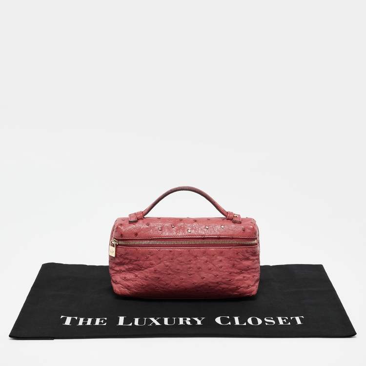 Pre Owned Loro Piana Fuchsia Pink Ostrich Leather Extra Pocket L19 Pouch