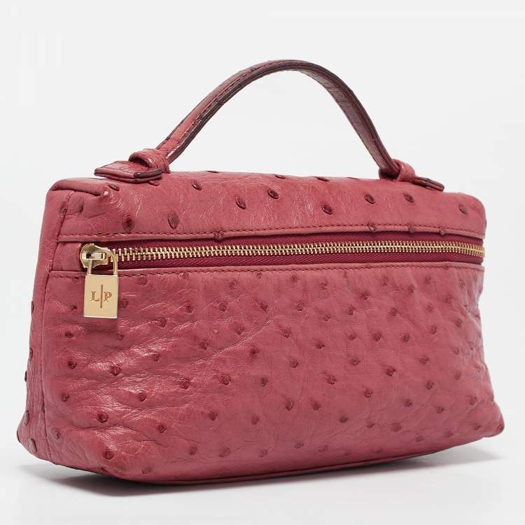 Pre Owned Loro Piana Fuchsia Pink Ostrich Leather Extra Pocket L19 Pouch