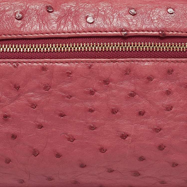 Pre Owned Loro Piana Fuchsia Pink Ostrich Leather Extra Pocket L19 Pouch