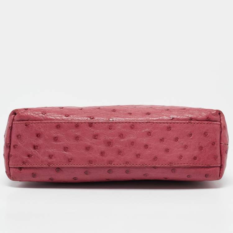 Pre Owned Loro Piana Fuchsia Pink Ostrich Leather Extra Pocket L19 Pouch