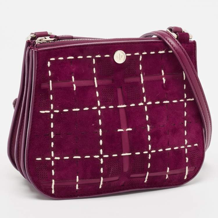 Pre Owned Loro Piana Purple Wilstitch Leather and Suede Milky Way Odessa Crossbody Bag