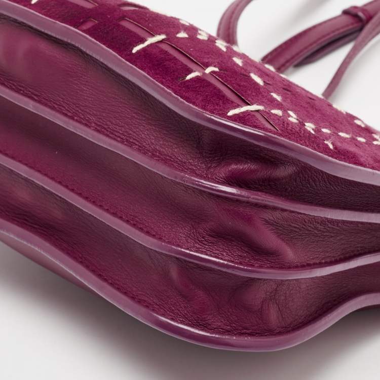 Pre Owned Loro Piana Purple Wilstitch Leather and Suede Milky Way Odessa Crossbody Bag