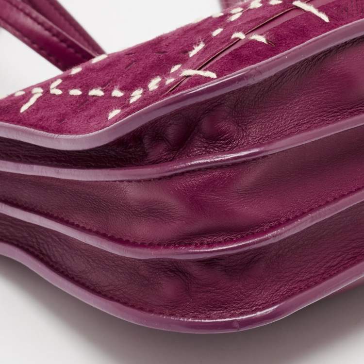 Pre Owned Loro Piana Purple Wilstitch Leather and Suede Milky Way Odessa Crossbody Bag