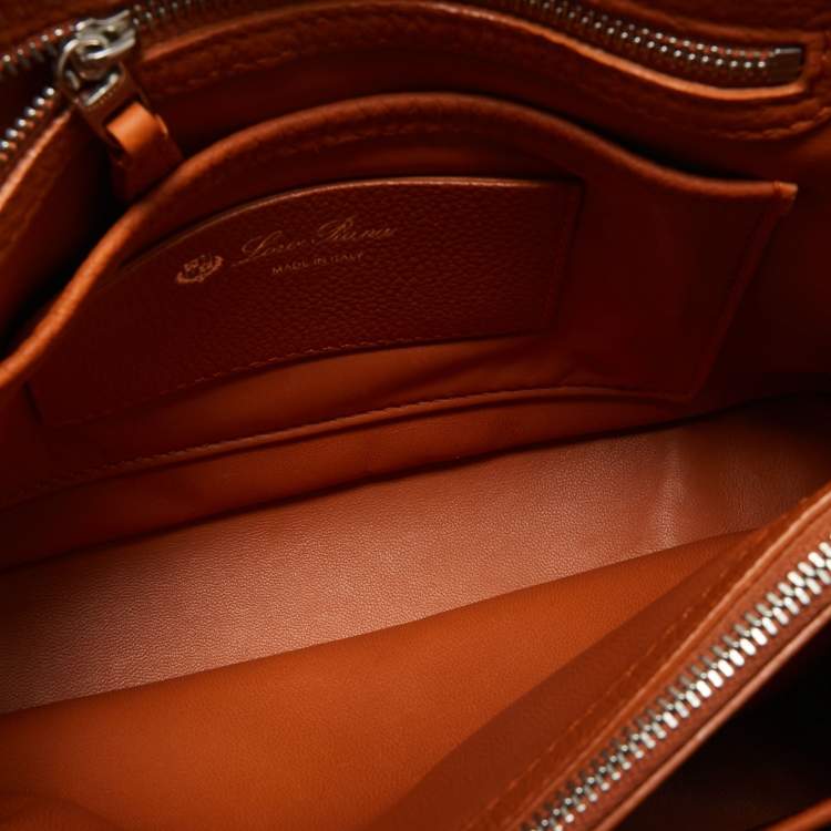 Pre Owned Loro Piana Orange Leather Bellevue Odessa Tote