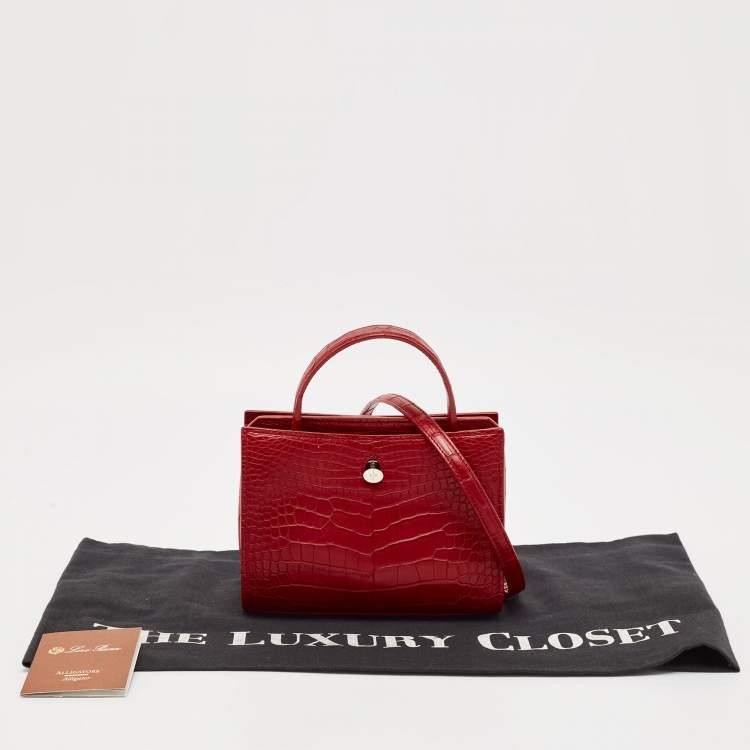 Pre Owned Loro Piana Red Croc Embossed Leather Cluisee Top Handle Bag