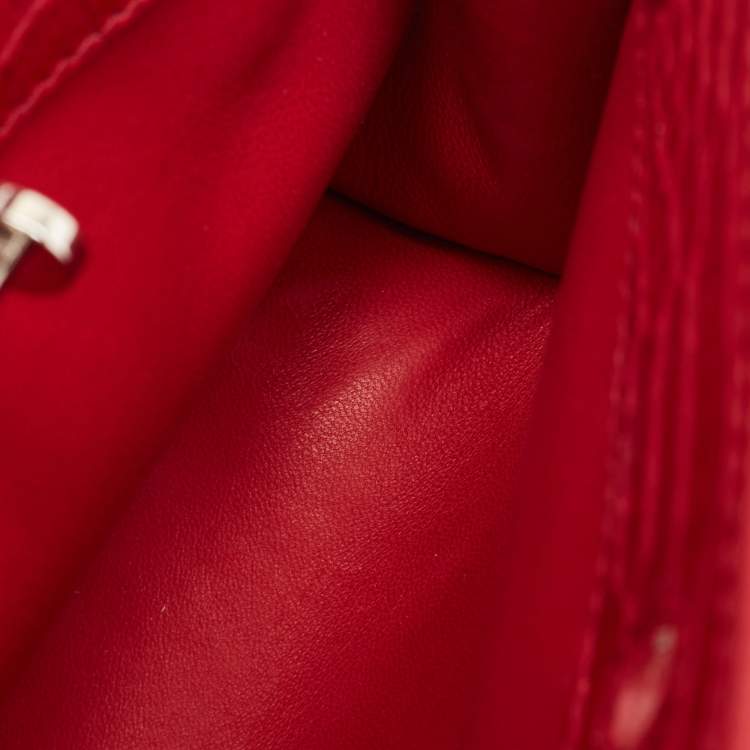 Pre Owned Loro Piana Red Croc Embossed Leather Cluisee Top Handle Bag