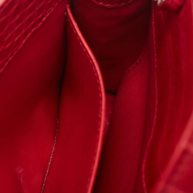 Pre Owned Loro Piana Red Croc Embossed Leather Cluisee Top Handle Bag