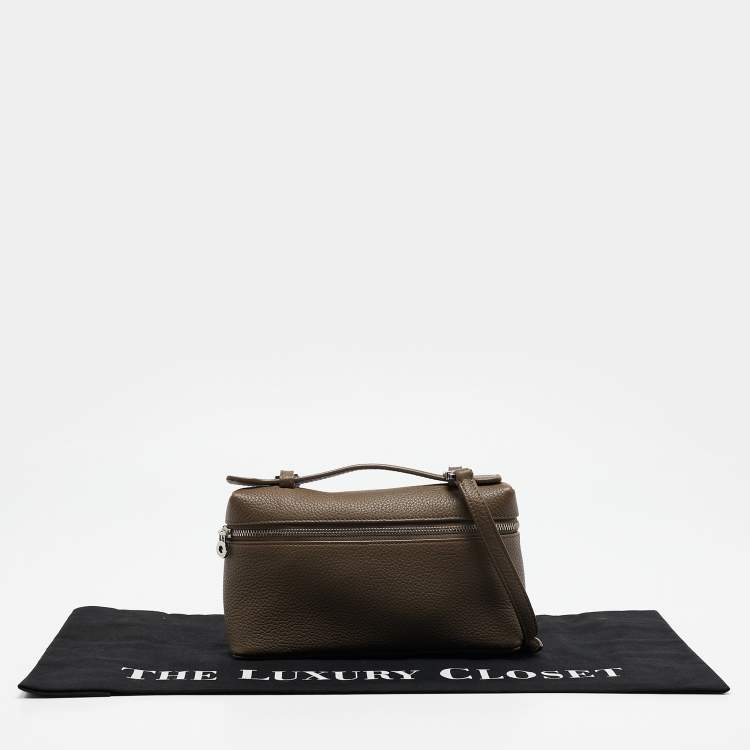 Pre Owned Loro Piana Dark Beige Leather Extra Pocket L19 Pouch Bag