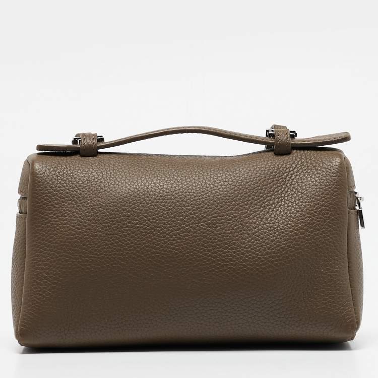 Pre Owned Loro Piana Dark Beige Leather Extra Pocket L19 Pouch Bag