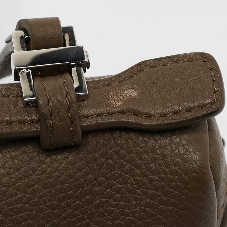 Pre Owned Loro Piana Dark Beige Leather Extra Pocket L19 Pouch Bag