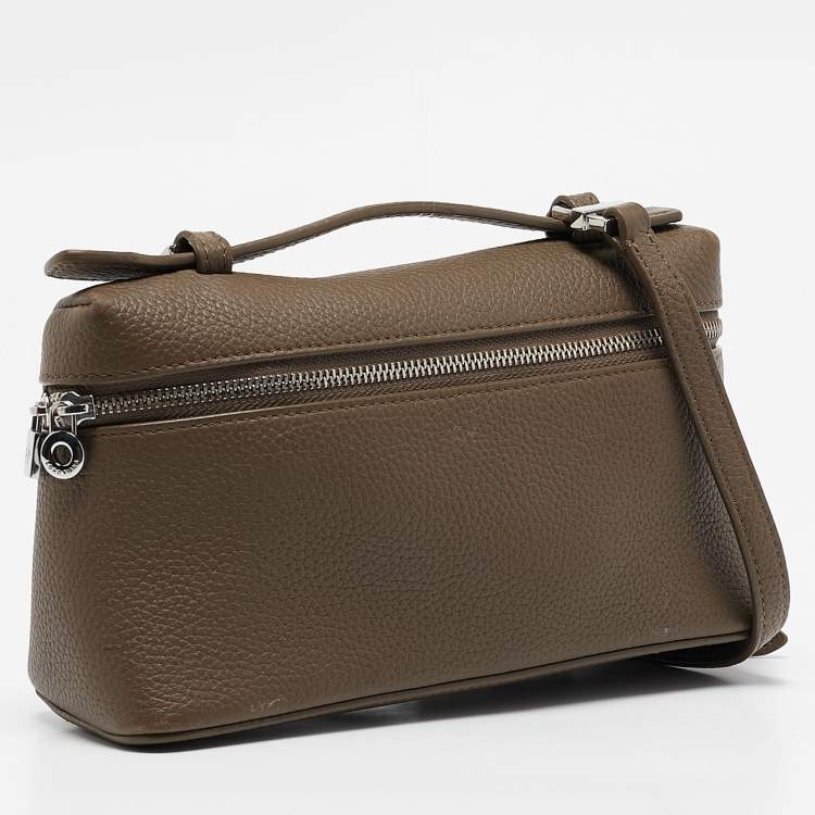 Pre Owned Loro Piana Dark Beige Leather Extra Pocket L19 Pouch Bag