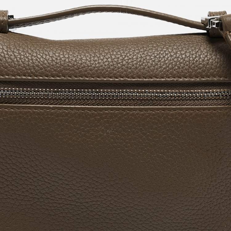 Pre Owned Loro Piana Dark Beige Leather Extra Pocket L19 Pouch Bag