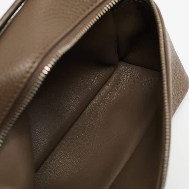 Pre Owned Loro Piana Dark Beige Leather Extra Pocket L19 Pouch Bag