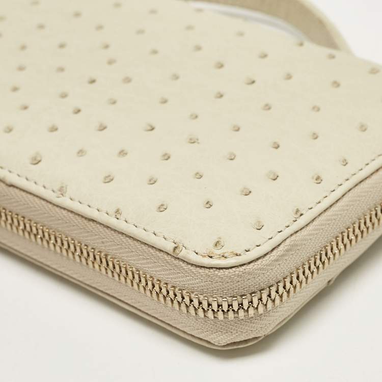 Pre Owned Loro Piana Ivory Ostrich Zip Around Wallet