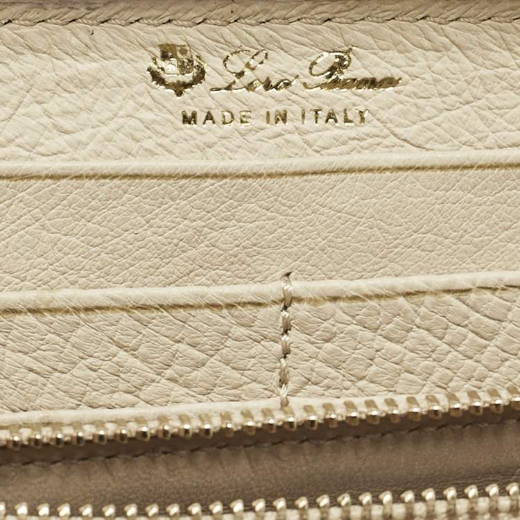 Pre Owned Loro Piana Ivory Ostrich Zip Around Wallet