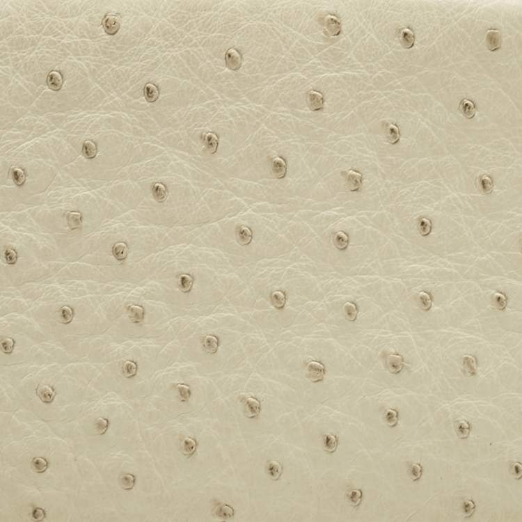 Pre Owned Loro Piana Ivory Ostrich Zip Around Wallet