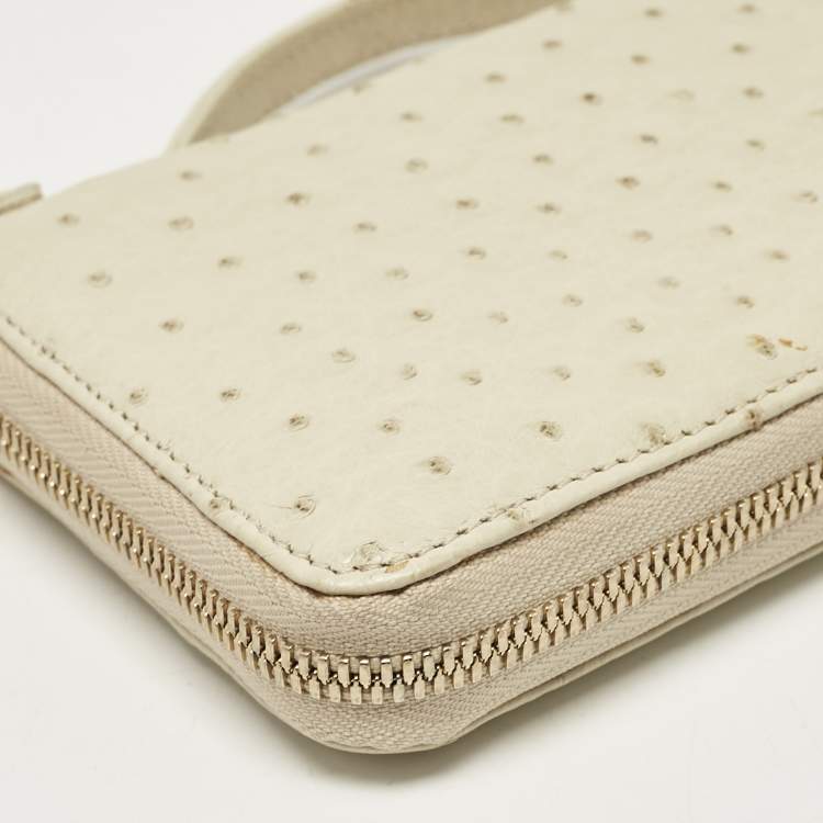 Pre Owned Loro Piana Ivory Ostrich Zip Around Wallet
