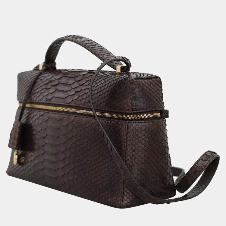Pre Owned Loro Piana Dark Brown Python L27 Extra Bag 