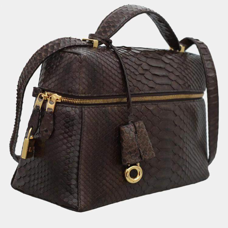 Pre Owned Loro Piana Dark Brown Python L27 Extra Bag 