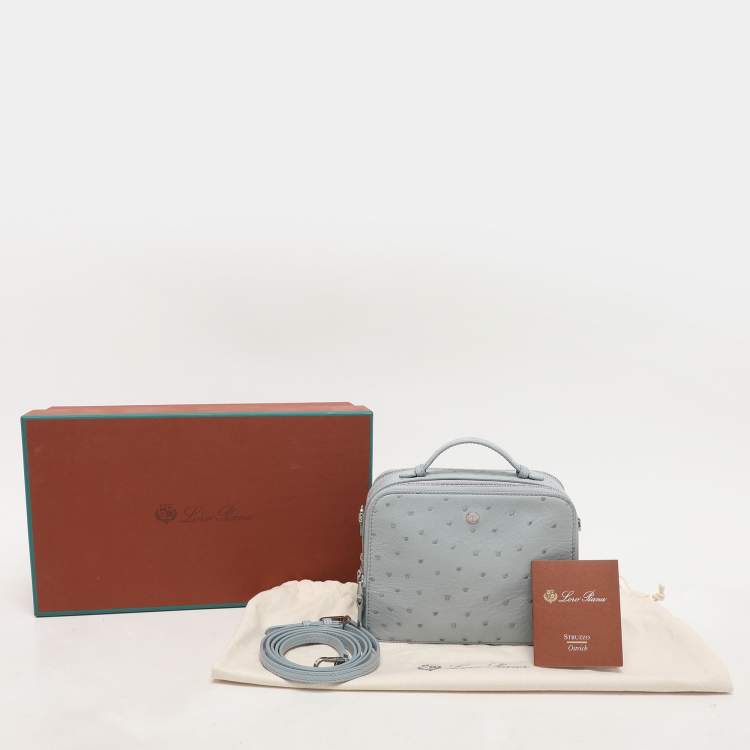 Pre Owned Loro Piana Grey Ostrich Leather Mini Clui Crossbody Bag