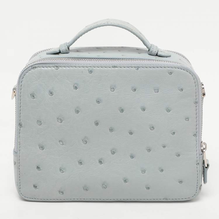 Pre Owned Loro Piana Grey Ostrich Leather Mini Clui Crossbody Bag