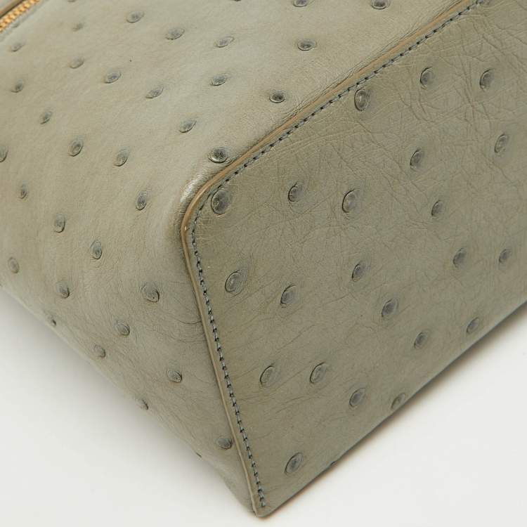 Pre Owned Loro Piana Light Grey Ostrich Extra Pocket L27 Bag