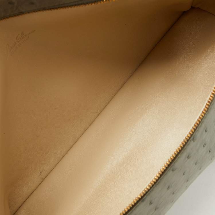 Pre Owned Loro Piana Light Grey Ostrich Extra Pocket L27 Bag