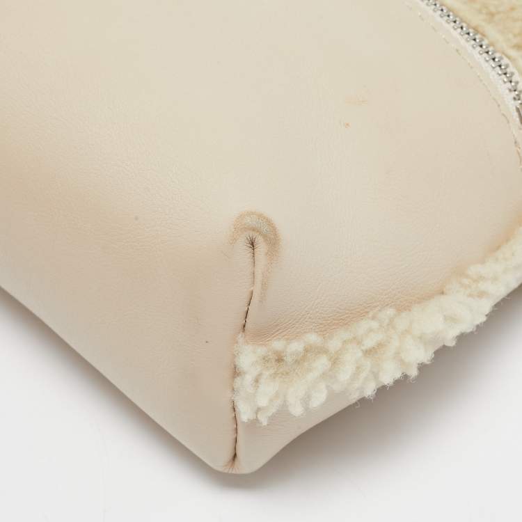 Pre Owned Loro Piana Ivory Leather and Shearling Fur Extra Pocket L19 Pouch
