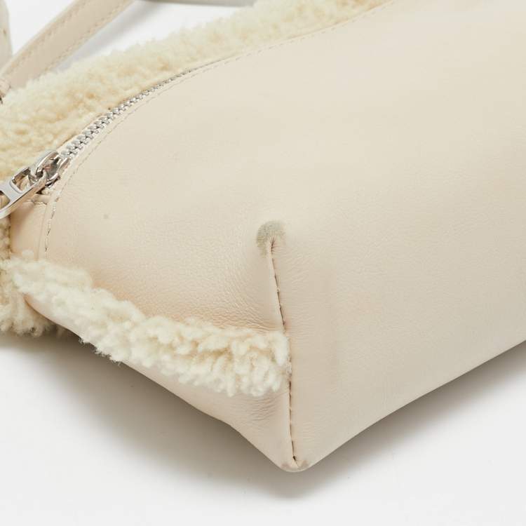 Pre Owned Loro Piana Ivory Leather and Shearling Fur Extra Pocket L19 Pouch