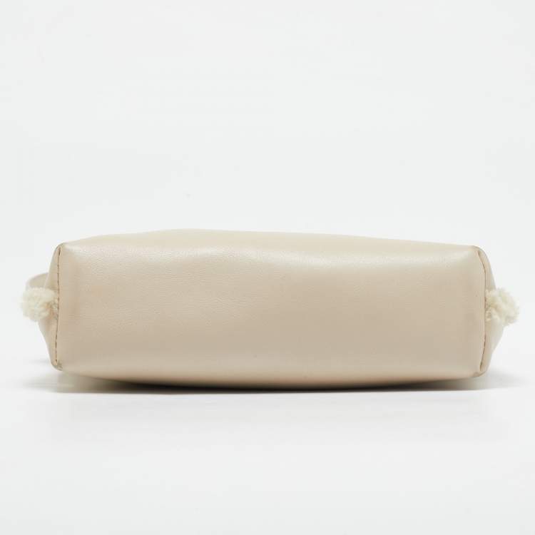 Pre Owned Loro Piana Ivory Leather and Shearling Fur Extra Pocket L19 Pouch