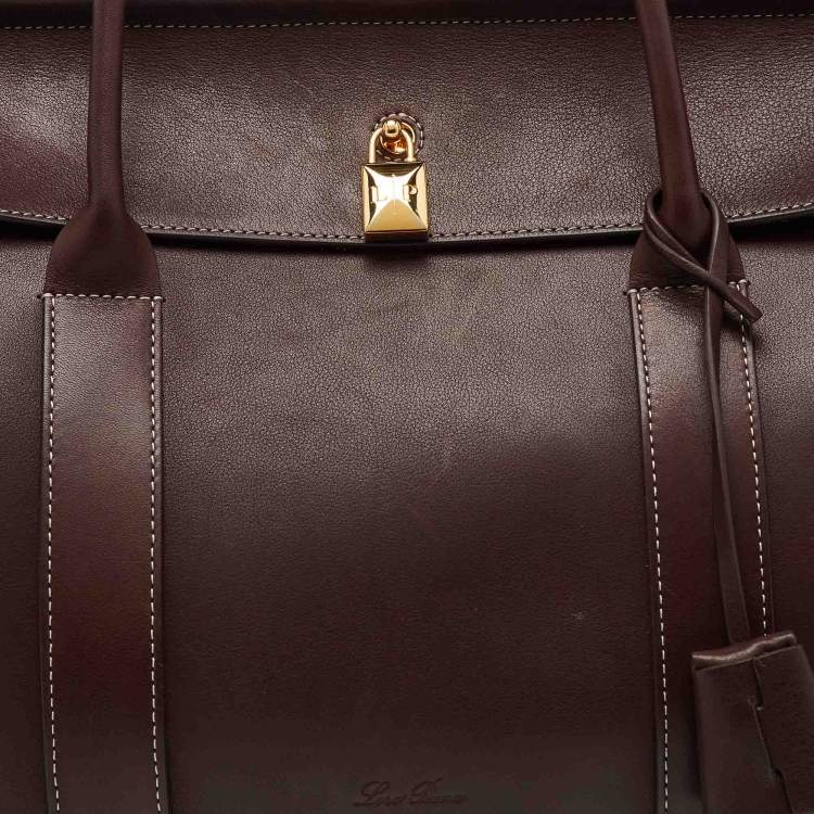 Pre Owned Loro Piana Dark Brown Leather Loom L32 Top Handle Bag