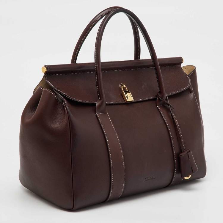 Pre Owned Loro Piana Dark Brown Leather Loom L32 Top Handle Bag