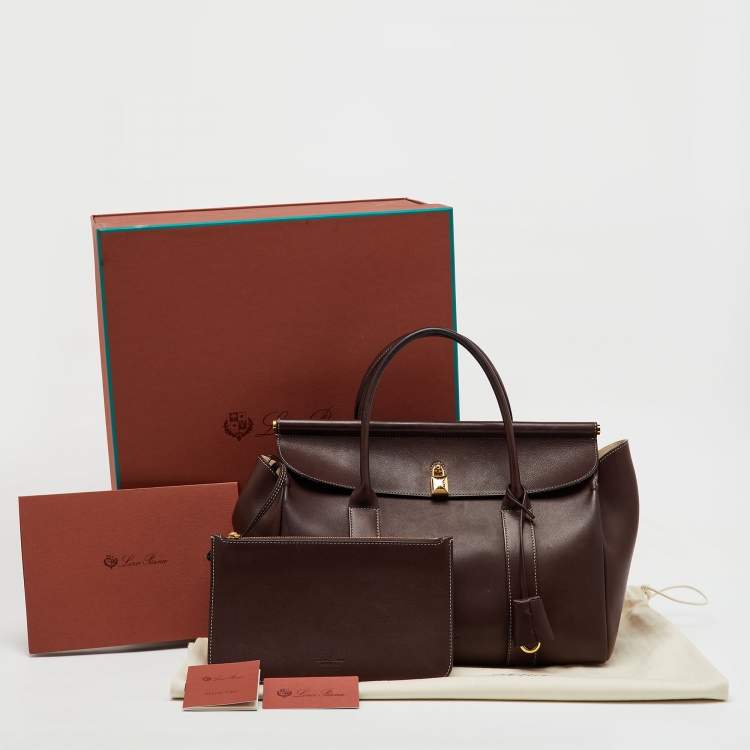 Pre Owned Loro Piana Dark Brown Leather Loom L32 Top Handle Bag