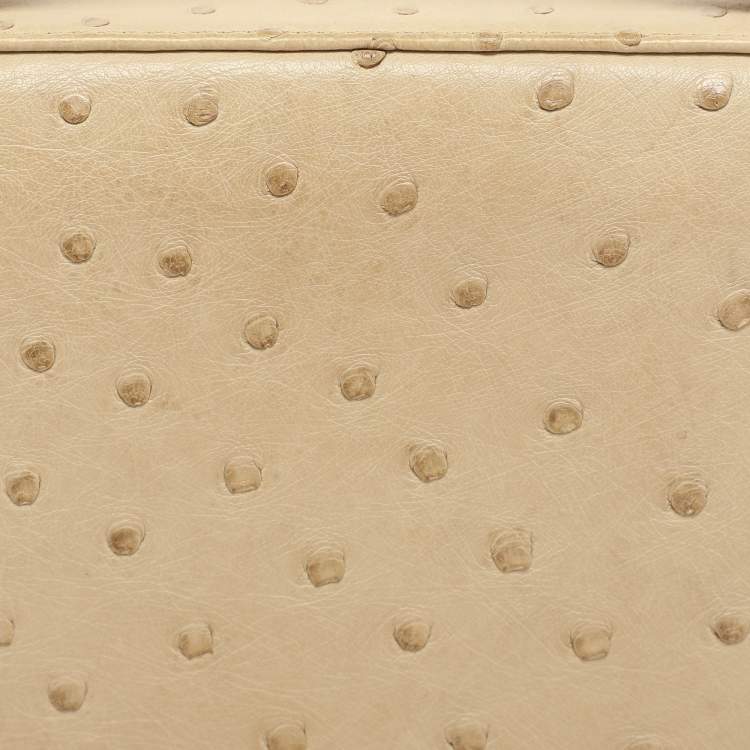 Pre Owned Loro Piana Ivory Ostrich Zip Around Wallet