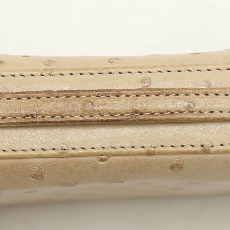 Pre Owned Loro Piana Ivory Ostrich Zip Around Wallet