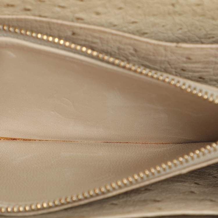 Pre Owned Loro Piana Ivory Ostrich Zip Around Wallet