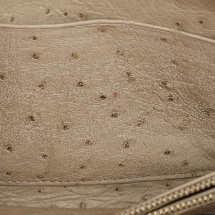 Pre Owned Loro Piana Ivory Ostrich Zip Around Wallet
