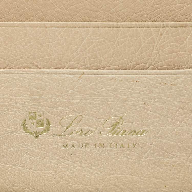 Pre Owned Loro Piana Ivory Ostrich Zip Around Wallet