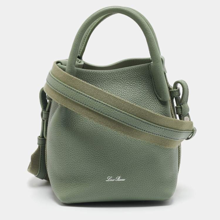 Pre Owned Loro Piana Light Green Leather Micro Bale Bucket Bag