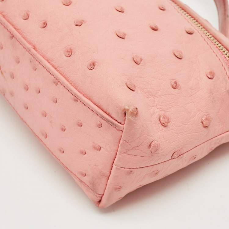 Pre Owned Loro Piana Pink Ostrich Leather Extra Pocket L19 Pouch