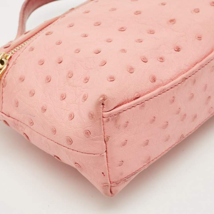 Pre Owned Loro Piana Pink Ostrich Leather Extra Pocket L19 Pouch